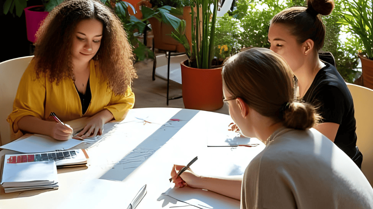 a group of women sitting at a table in a womens group activity