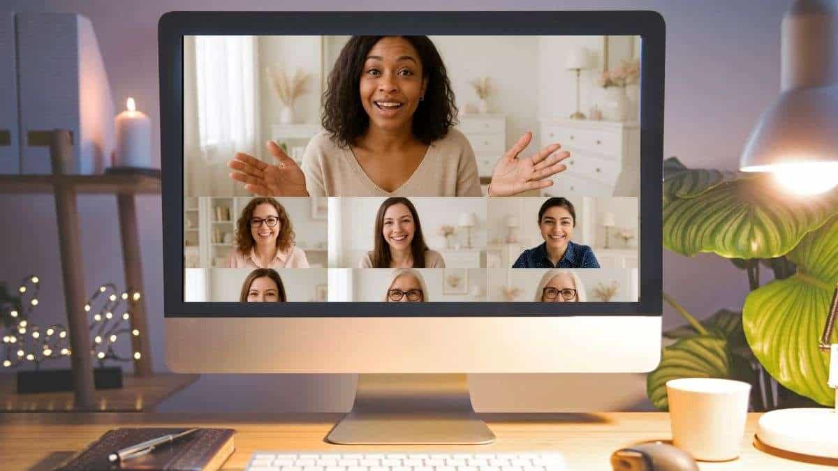 a group of people on a computer screen for one of the online womens ministry events