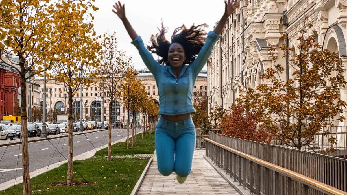 a woman jumping in the air
