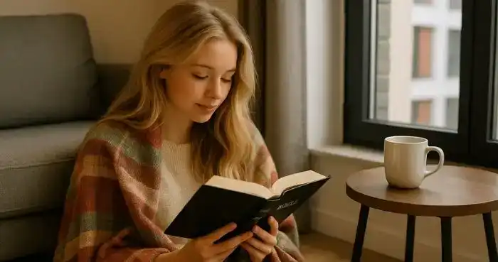 a woman reading a Bible - after reading a GodsyGirl faith blog article
